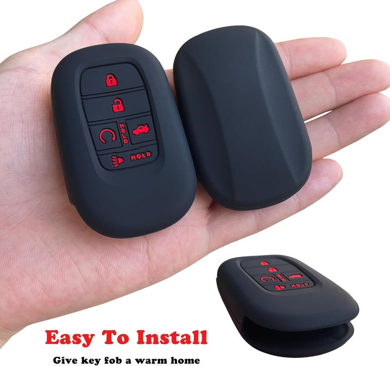 TANDRIVE Key Fob Cover for (5 Buttons) Honda 2026 2025-2022 Civic Accord CR-V HR-V Pilot and 2026 Passport, Silicone, 2-Pack, Red Button, Black - Image 3